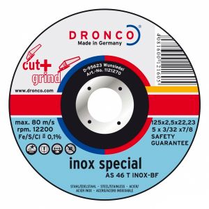  отрезной круг по металлу резание и шлифование DRONCO AS 46 T Inox C&G, special, Ø 125 мм, 1123270 ― DRONCO SHOP